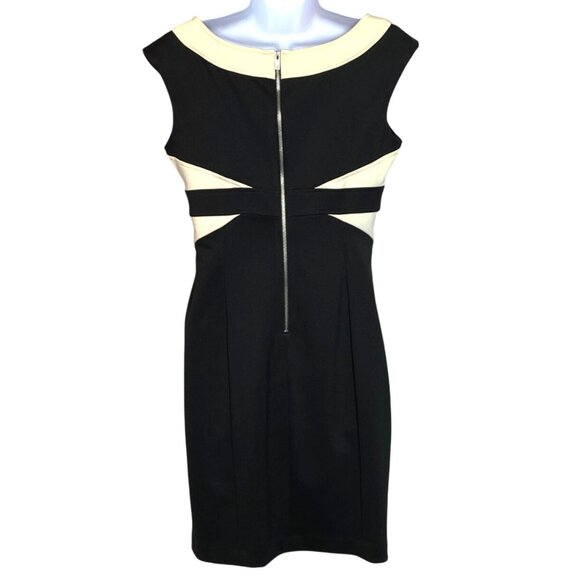 Maggy London Womens Black & Cream Sleeveless Sheath Dress Size 10 Back Zipper - Picture 2 of 5